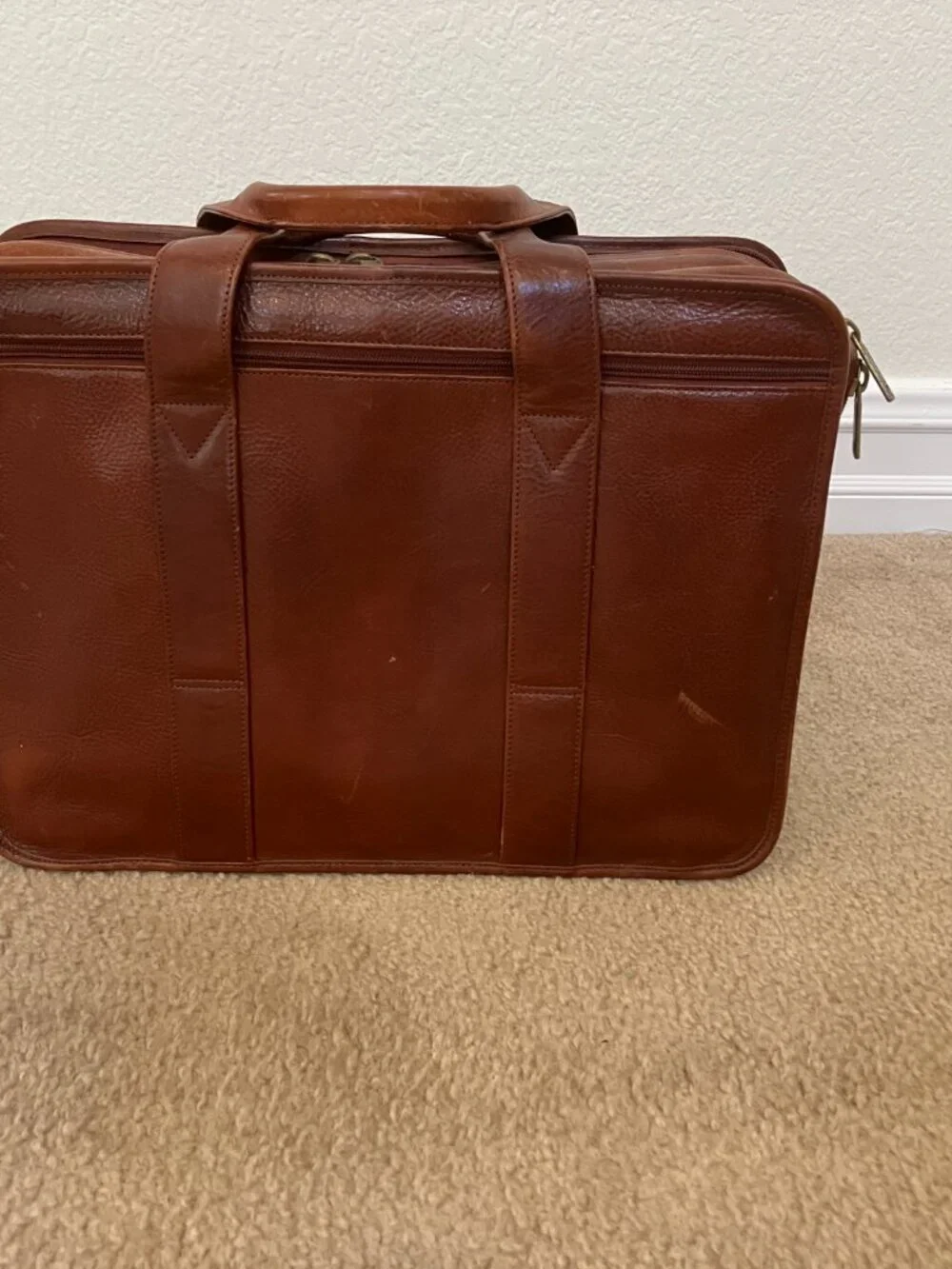 Vintage Full-Grain Leather Executive Briefcase – Rich Brown – Fits Laptop – Time